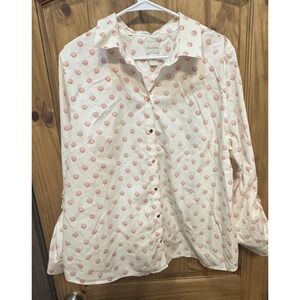 Chico's Size 3 (XL/16) No-Iron Seashell Print Button Front‎ Shirt Coastal Resort